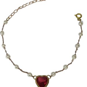 PULSEIRA  CORRENTE DE PEROLAS E CORACAO DE ZIRCONIA BRUTO