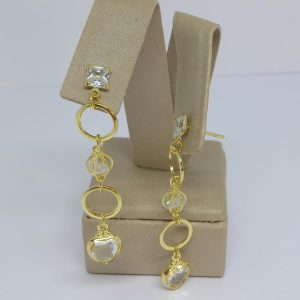 BRINCO ZIRC CARRE 5MM C/ PEND BANHO DOURADO