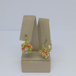 ARGOLA FLOR COLORIDA RB1367 MC BANHO DOURADO