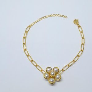 PULSEIRA FLOR PEROLA BANHO DOURADO