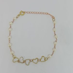 PULSEIRA DE PEROLAS COM CINCO CORACOES FRIZ CENTRAL BRUTO