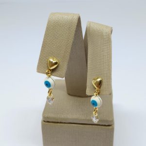 BRINCO PEND. OLHO E ZIRC 4MM BANHO DOURADO