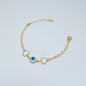 PULSEIRA OLHO GREGO CORACOES VAZ BANHO DOURADO