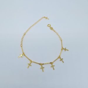 PULSEIRA PEND CORR CRUCIFIXOS LISOS BANHO DOURADO