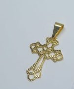 PINGENTE CRUCIFIXO FRIZ. VAZ. BANHO DOURADO