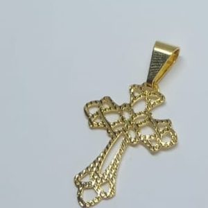 PINGENTE CRUCIFIXO FRIZ. VAZ. BANHO DOURADO