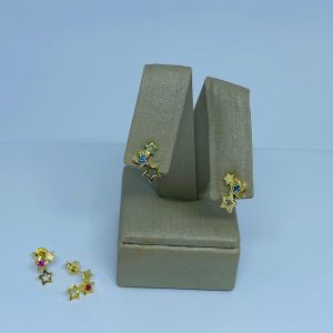 BRINCO TRES ESTRELAS C/ PEDRA BANHO DOURADO