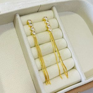 BRINCO ZIRC. C/ FRANJA BANHO DOURADO