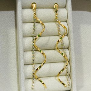 BRINCO PEND. FIO ONDULADO BANHO DOURADO