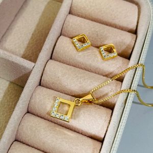 CONJUNTO LOSANG. C 7 PEDRAS BANHO DOURADO