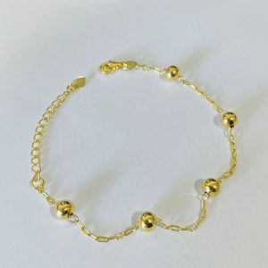 PULSEIRA CINCO BOLAS LISAS BANHO DOURADO