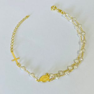 TERCO DE MAO CORR PEROLAS CORACOES BANHO DOUARADO