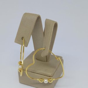 ARGOLA CORACAO CM BOLAS E PEROLA BANHO DOURADO