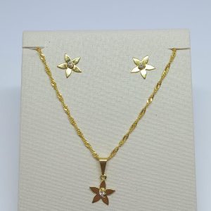 CONJUNTO FLOR C UMA PEDRA BANHO DOURADO