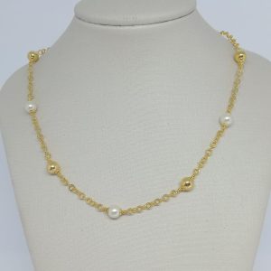 CHOKER CORR. BOLA E PEROLA SM BANHO DOURADO