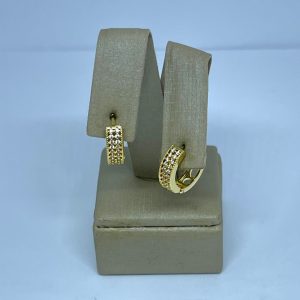 ARGOLA G DUAS FILEIRAS VINTE ZIRC. BANHO DOURADO