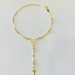 TERCO DE MAO PEDRAS COLORIDAS BANHO DOURADO