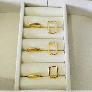 TRIO DE ARGOLAS QUAD. BANHO DOURADO