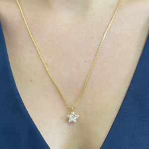 CORRENTE 45CM PIN ESTRELA ZIRC  BANHO DOURADO