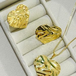 CONJUNTO ORGANICO CORACAO 25MM BANHO DOURADO