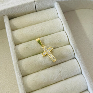 PINGENTE CRUCIFIXO 12 PEDRAS BANHO DOURADO