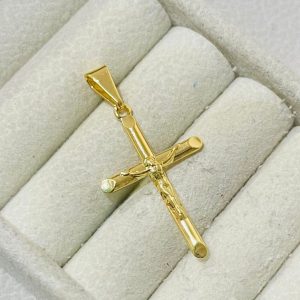 PINGENTE CRUZ ESTAMP C/ CRISTO 23MM SM BANHO DOURADO