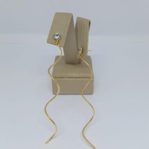 BRINCO BASE PEDRA C PEND. FIO TRANCADO BANHO DOURADO