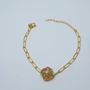 PULSEIRA FLOR COLORIDA BANHO DOURADO
