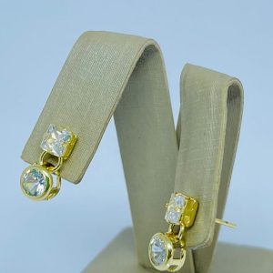 BRINCO DUAS ZIRC QUAD. E RED BANHO DOURADO