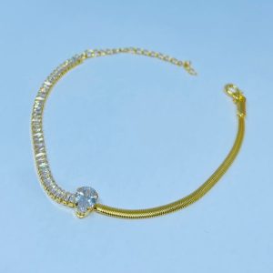 PULSEIRA ZIRCONIA E CORR MALHA BANHO DOURADO