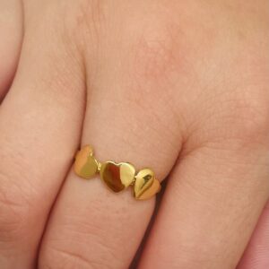 ANEL TRES CORACOES LISOS BANHO DOURADO