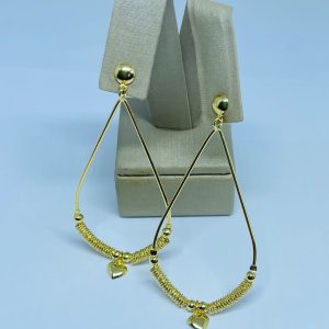 BRINCO PEND. GOTA C FRIZOS E CORACAO BANHO DOURADO