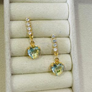 BRINCO BASE ZIRC. C PEND CORACAO 8MM BANHO DOURADO