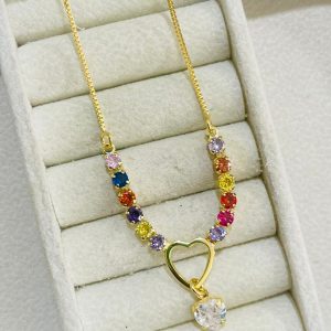 GARGANTILHA ZIRC. E CORACOES BANHO DOURADO