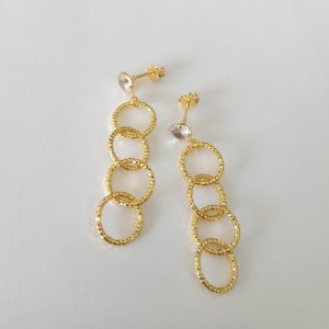 BRINCO BASE PEDRA CM PEND. CIRC. FRIZ. BANHO DOURADO