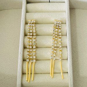 fora de linha BRINCO TRES CORR DE PEDRAS BANHO DOURADO