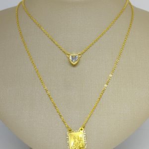 GARG. DUPLA MEDALHA E ZIRC CORACAO BANHO DOURADO